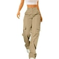 thumbnail image 1 of Women's Cargo Pants Loose Wide Leg Trendy Parachute Pants High Waist Joggers Sports Trousers With Pockets Khaki M, 1 of 5