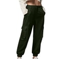 thumbnail image 1 of Women's Cargo Pants Plus Size Fashion Loose Comfy Straight Leg Work Trouser Wide Leg Sweatpants with Pocket Army Green M, 1 of 5