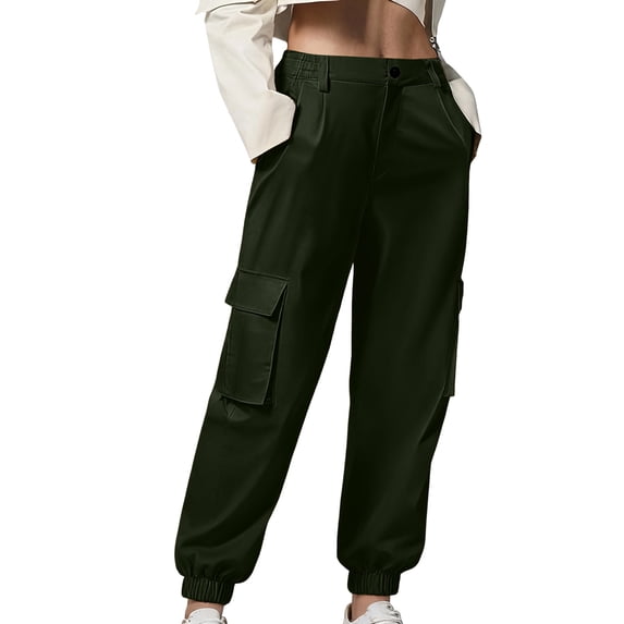 Women's Cargo Pants Plus Size Fashion Loose Comfy Straight Leg Work Trouser Wide Leg Sweatpants with Pocket Army Green M