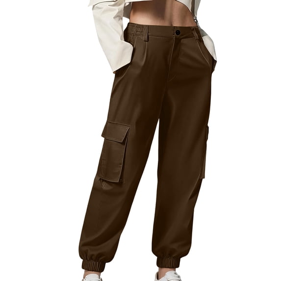 Women's Cargo Pants Plus Size Fashion Loose Comfy Straight Leg Work Trouser Wide Leg Sweatpants with Pocket Brown 5XL