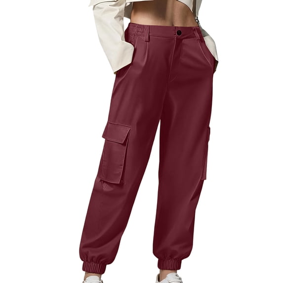 Women's Cargo Pants Plus Size Fashion Loose Comfy Straight Leg Work Trouser Wide Leg Sweatpants with Pocket Wine M