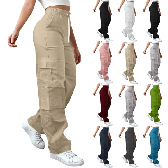 Women's Cargo Pants Ripstop Water Resistant Hiking Work Pants Spicy Girl High Waisted Wide Leg Pants With Multiple Pockets Casual Work Pants