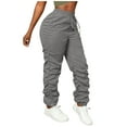 thumbnail image 1 of Women's Cargo Pants Slim-Leg Stretch Drawstring Ruched Sweatpants Elastic Cinched Bottom High Waist Trousers (L, Gray), 1 of 7