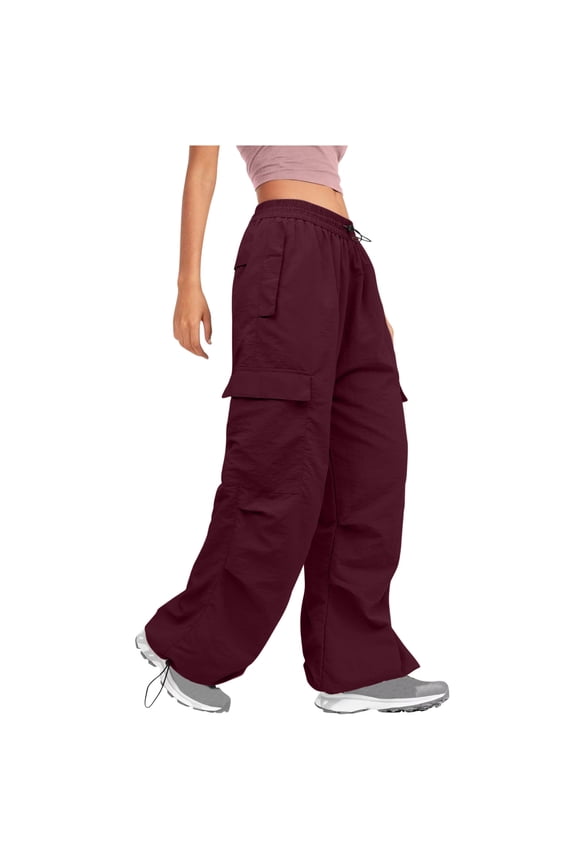 Women's Cargo Pants Street Style Star Print Spicy Girl Low Waisted Straight Tube Pants Burgundy