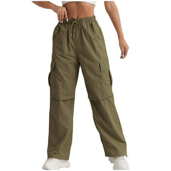 Women's Convertible Hiking Pants - Quick Dry Lightweight Cargo Trousers with Roll-Up Leg & Elastic High Waist Drawstring Army Green S