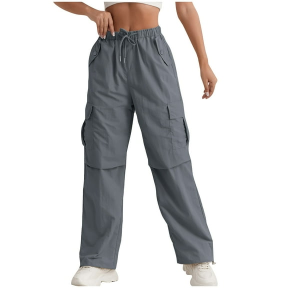 Women's Convertible Hiking Pants - Quick Dry Lightweight Cargo Trousers with Roll-Up Leg & Elastic High Waist Drawstring Gray S