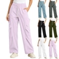 thumbnail image 1 of Women's Cargo Pants, Wide Leg Pants with Elastic Waist, Drawstring & Pockets, Outdoor Hiking Athletic Gym Wear | VerBelle,White M, 1 of 6