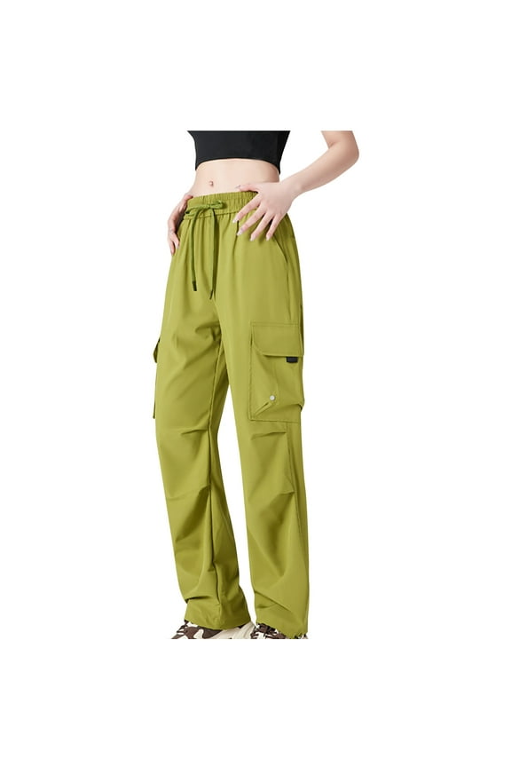 Women's Cargo Pants Women High Waisted Baggy Joggers Casual Windbreaker Sports Pants with Multi-Pockets Green M