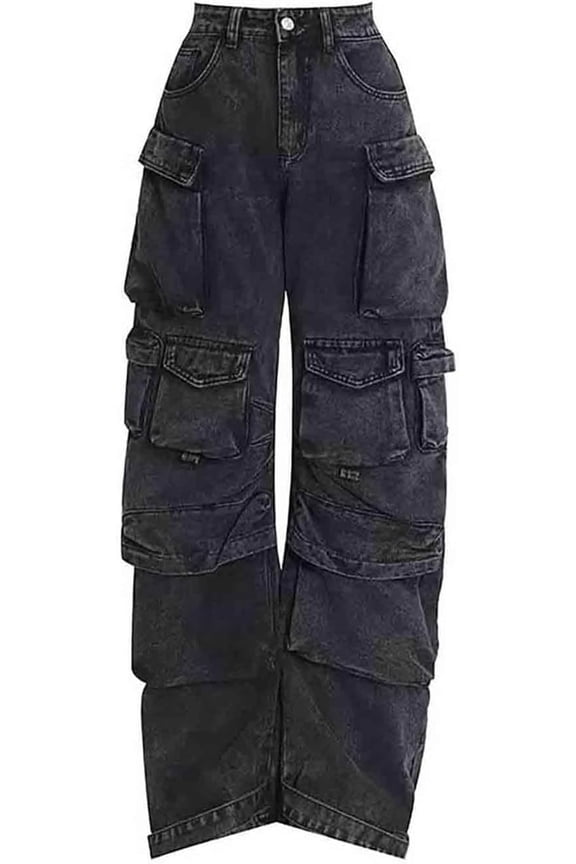 Women's Cargo Pants Y2K Clothing Multi-Pocket Relaxed Fit Jeans Grunge Clothes Hip Streetwear