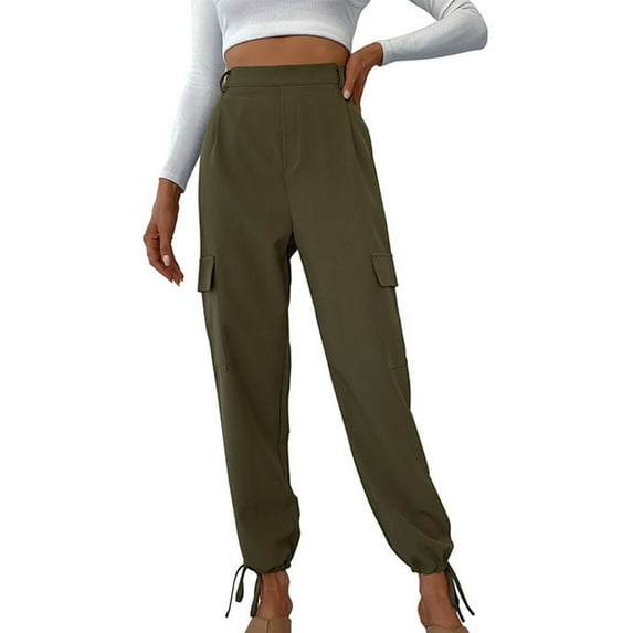 Women's Cargo Pants with Pockets Casual Loose High Waist Tie Beam Foot Long Work Pants Trousers for All Occasions