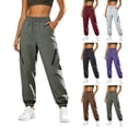 thumbnail image 1 of Women's Cargo Pants with Pockets Drawstring Elastic High Waist Windproof Waterproof Outdoor Hiking Sport Pants XL, 1 of 8