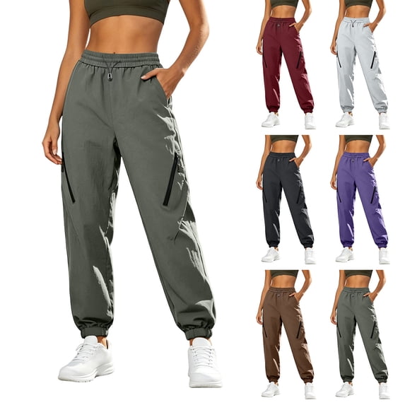 Women's Cargo Pants with Pockets Drawstring Elastic High Waist Windproof Waterproof Outdoor Hiking Sport Pants XL