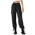 thumbnail image 1 of INSPIRE CHIC Women's Pants Cargo Lightweight High Waist Elastic Drawstring Wide Leg Trousers with Pockets XL Black, 1 of 6