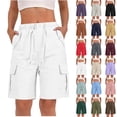thumbnail image 1 of Women’s Cargo Shorts High Waisted Elastic Waist Drawstring Casual Loose Bermuda Shorts with Pockets Summer Outdoor Wear White S, 1 of 9