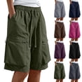thumbnail image 1 of Women's Cargo Shorts Loose Wide Leg Bermuda Long Shorts Multi Pockets Quick Dry Drawstring Sweatshorts (2XL, Green), 1 of 7