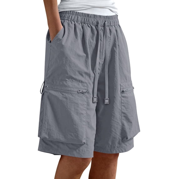Women's Cargo Shorts Loose Wide Leg Bermuda Long Shorts Multi Pockets Quick Dry Drawstring Sweatshorts (3XL, Gray)