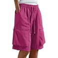 thumbnail image 1 of Women's Cargo Shorts Loose Wide Leg Bermuda Long Shorts Multi Pockets Quick Dry Drawstring Sweatshorts (XL, Hot Pink), 1 of 7