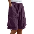 thumbnail image 1 of Women's Cargo Shorts Loose Wide Leg Bermuda Long Shorts Multi Pockets Quick Dry Drawstring Sweatshorts (XL, Purple), 1 of 7