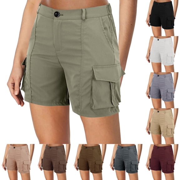 Women's Cargo Shorts with Pockets, High Waist Inseam Athletic Running Shorts, Outdoor Hiking Workout Shorts for Gym, Casual, Beach and Summer Wear-JN
