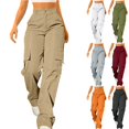 thumbnail image 1 of Women's Cargo Style Straight Leg Pants with Elastic Waist and Multiple Pockets Comfortable Loose Fit Trousers, 1 of 9