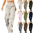 thumbnail image 1 of Women's Cargo Style Straight Leg Pants with Elastic Waist and Multiple Pockets Comfortable Loose Fit Trousers, 1 of 9