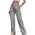 thumbnail image 1 of Women's Cargo Sweatpants Casual Drawstring Elastic Waist Straight Leg Jogger Pants 2023 Winter Fleece Solid Baggy Lounge Sport Trousers, 1 of 3