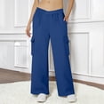 thumbnail image 1 of Women's Cargo Sweatpants Casual Elastic Waist Straight Leg Pants High Waisted Workwear Long Trousers with Pockets New Womens Comfy Pants Casual Blue S, 1 of 8