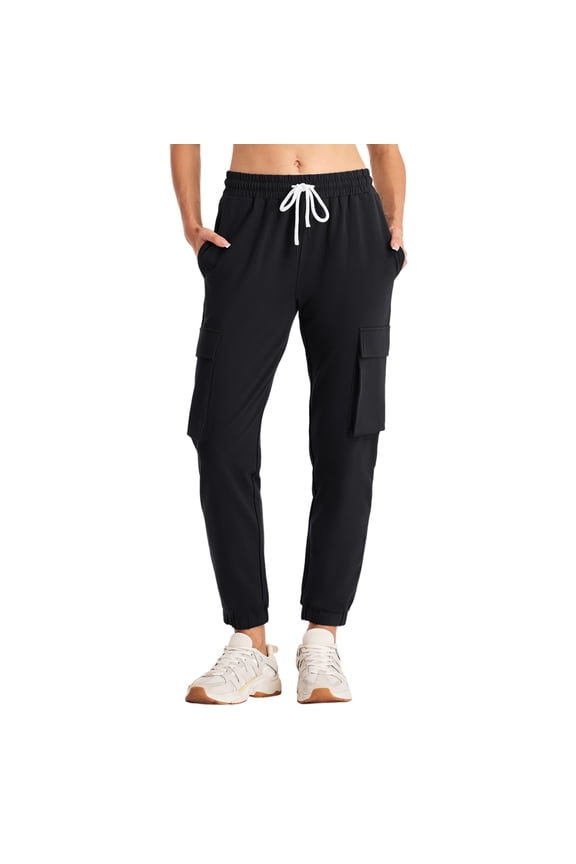 Women's Cargo Sweatpants with 4 Pockets Cotton Jogger Pants Elastic Waist Athletic Lounge Pants for Running Yoga Gym