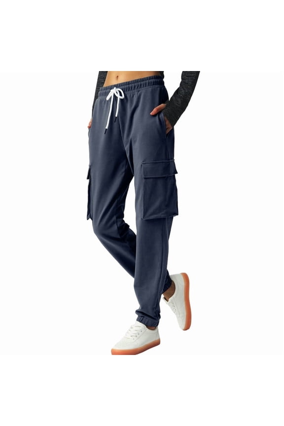 Women's Cargo Sweatpants Cotton Athletic Joggers 4 Pockets Sporty Pants