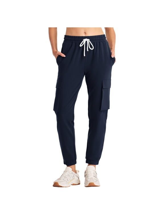 Women's Cargo Sweatpants with 4 Pockets Cotton Jogger Pants Elastic Waist Athletic Lounge Pants for Running Yoga Gym