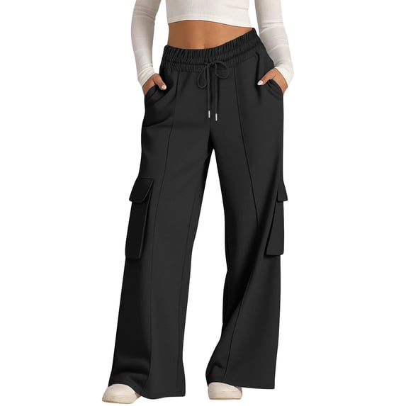 Women's Cargo Sweatpants Drawstring Wide Legs Pants Casual Baggy Pant With Multi Pockets