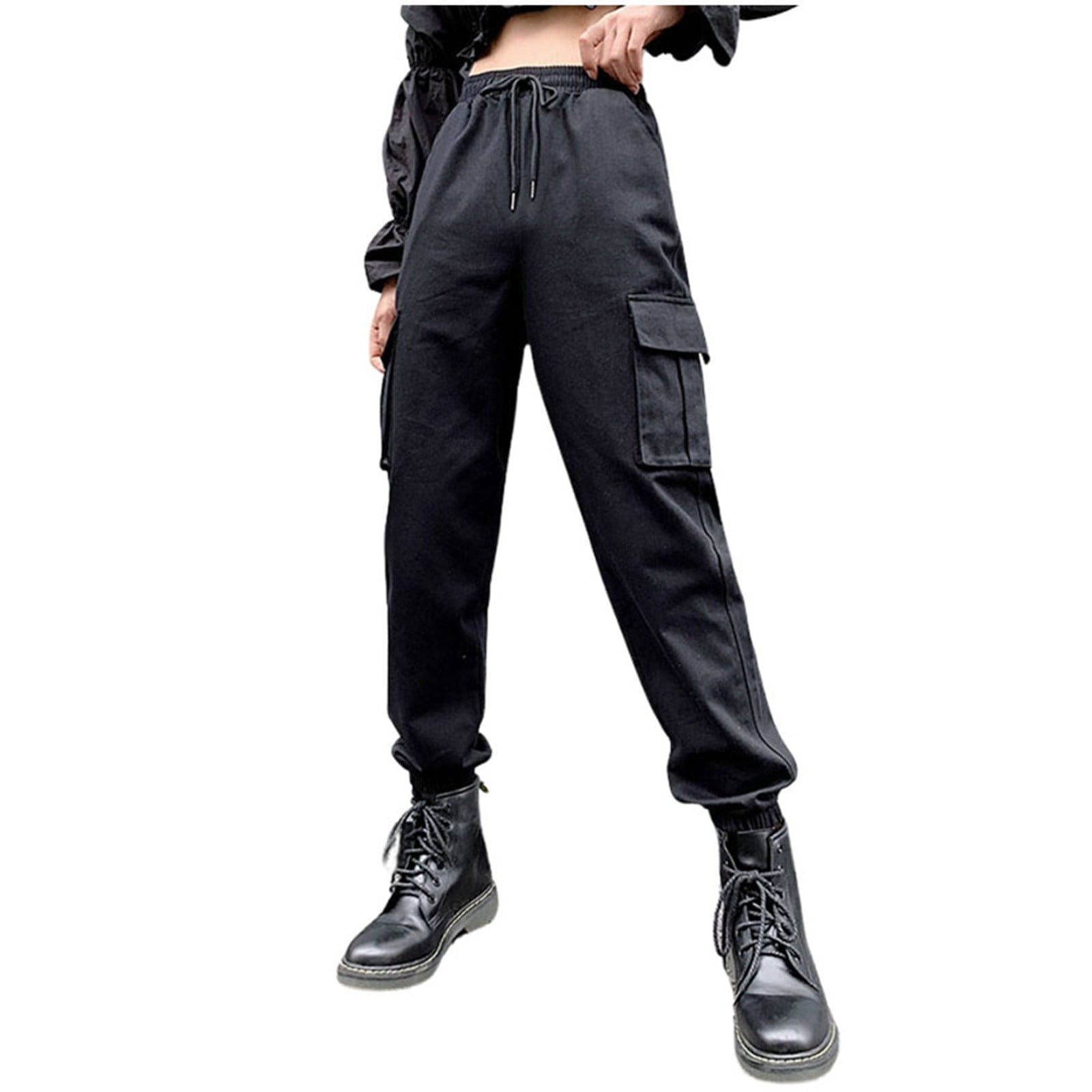 Women s Cargo Sweatpants Elastic Low Waist Solid Color Cargo Pants Athletic Workout Dressy Casual Oversized Jogger Sweatpants Track Pants Multipockets Walmart