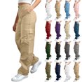 thumbnail image 1 of Women's Cargo Sweatpants Fashionable Elastic Waist Pants Solid Color Stretch Waist Buttoned Casual Multiple Pockets Wide Leg Baggy Loose Elastic Drawstring Pants, 1 of 8