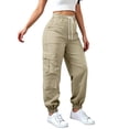 thumbnail image 1 of Women's Cargo Sweatpants, High Waisted Baggy Joggers with Pockets, Straight Leg Elastic Ankle Athletic Trousers for Hiking, Workout and Casual Wear Beige L, 1 of 7