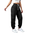 thumbnail image 1 of Women's Cargo Sweatpants, High Waisted Baggy Joggers with Pockets, Straight Leg Elastic Ankle Athletic Trousers for Hiking, Workout and Casual Wear Black S, 1 of 7