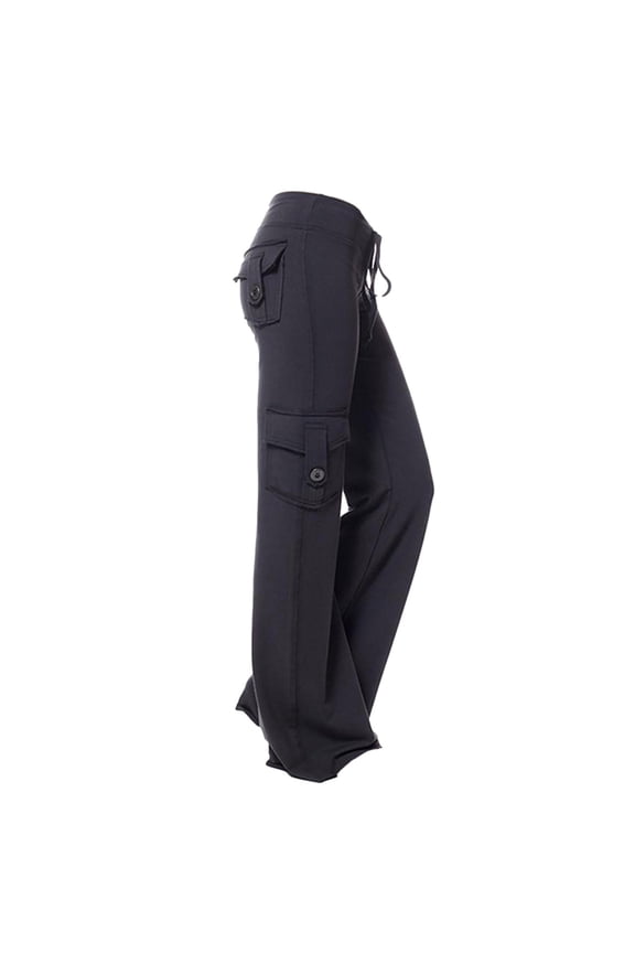 Women's Cargo Sweatpants, Low-Rise Workout Straight Leggings with Multipockets Butt Lifting Wide Leg Workwear Pants with Drawstring, Black, Medium