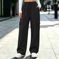 thumbnail image 1 of Women's Cargo Sweatpants Solid Color Drawstring Multi Pocket Elastic Waist Wide Leg Loose Straight Fit Casual Daily Athletic Long Pants, Baggy Sweatpants for Women Black L, 1 of 8