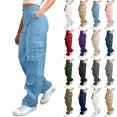 thumbnail image 1 of Women's Cargo Sweatpants Solid Color Elastic Waist Full Length Pants Casual Stretch Waist Buttoned Y2K Drawstring Trousers Wide Leg Pants With Side Pockets, 1 of 8