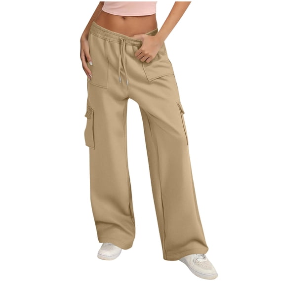 Women's Cargo Sweatpants Wide Leg Baggy Loose Elastic Drawstring Pants Casual Athletic Joggers with 4 Pockets