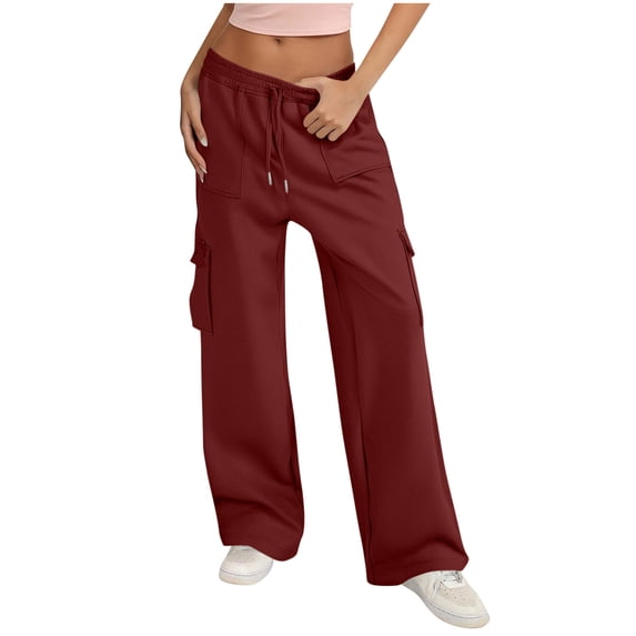Women's Cargo Sweatpants Wide Leg Baggy Loose Elastic Drawstring Pants Casual Athletic Joggers with 4 Pockets