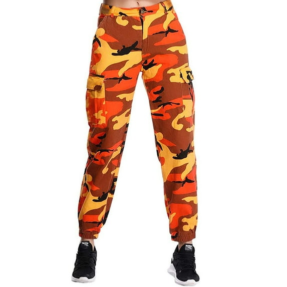 Women's Cargo Trousers Camouflage Pants Elastic Waist Casual Pants with Pocket