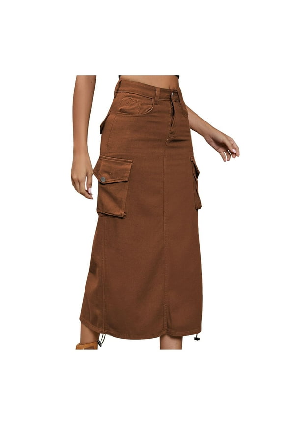 Women's Cargo Work Denim Skirts Fashion Midi Hip SKirts Spring Business Skirts Streetwear Slimming Fit Jean Skirts