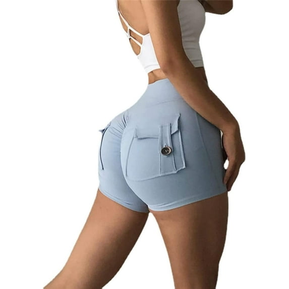 Women's Cargo Workout Shorts with Pockets High Waist Butt Lifting Tummy Control Athletic Yoga Booty Leggings Gym Outfits