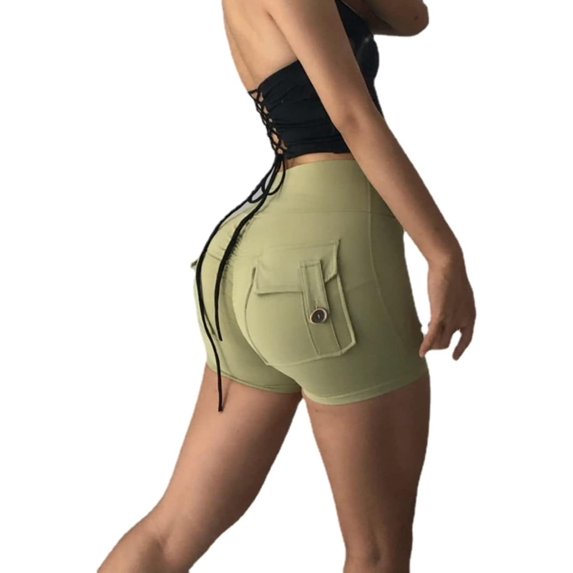 Women's Cargo Workout Shorts with Pockets High Waist Butt Lifting Tummy Control Athletic Yoga Booty Leggings Gym Outfits