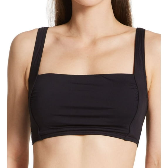 Women's Carmen Marc Valvo C66430 Twisted Ties Square Neck Twist Back Crop Swim Top (Black L)