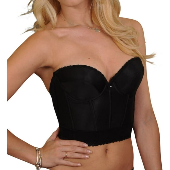 Women's Carnival 203 Satin Low Plunge Longline Bustier Bra (Black 32B)