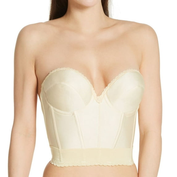 Women's Carnival 203 Satin Low Plunge Longline Bustier Bra (Champagne 32B)