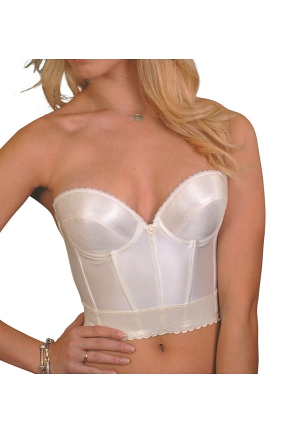 Women's Carnival 203 Satin Low Plunge Longline Bustier Bra (Ivory 36D)