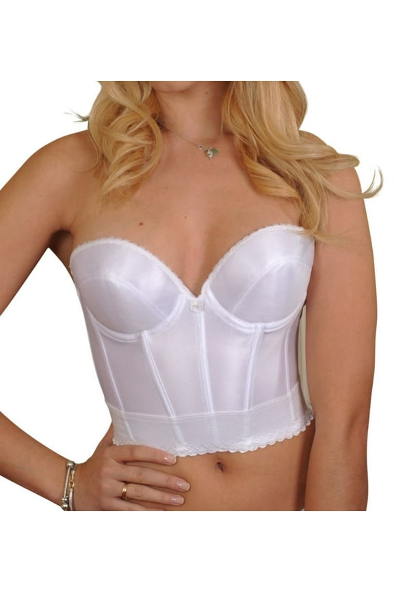 Women's Carnival 203 Satin Low Plunge Longline Bustier Bra (White 38B)