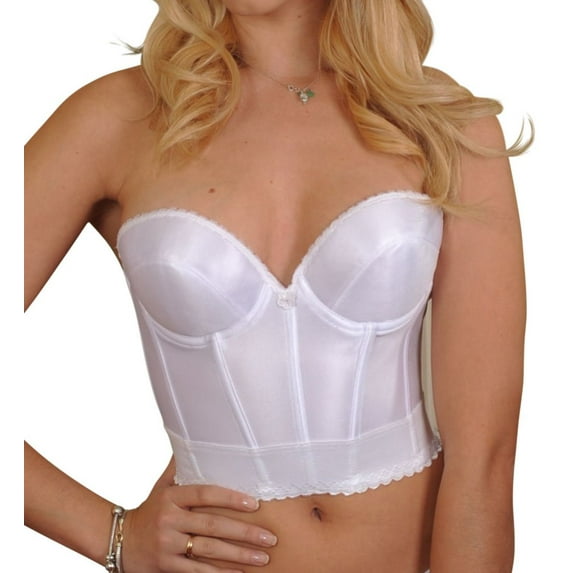 Women's Carnival 203 Satin Low Plunge Longline Bustier Bra (White 44B)